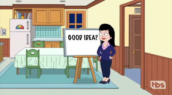 giphy of a cartoon woman struggling to brainstorm good ideas. She says "why is thinking so hard?"